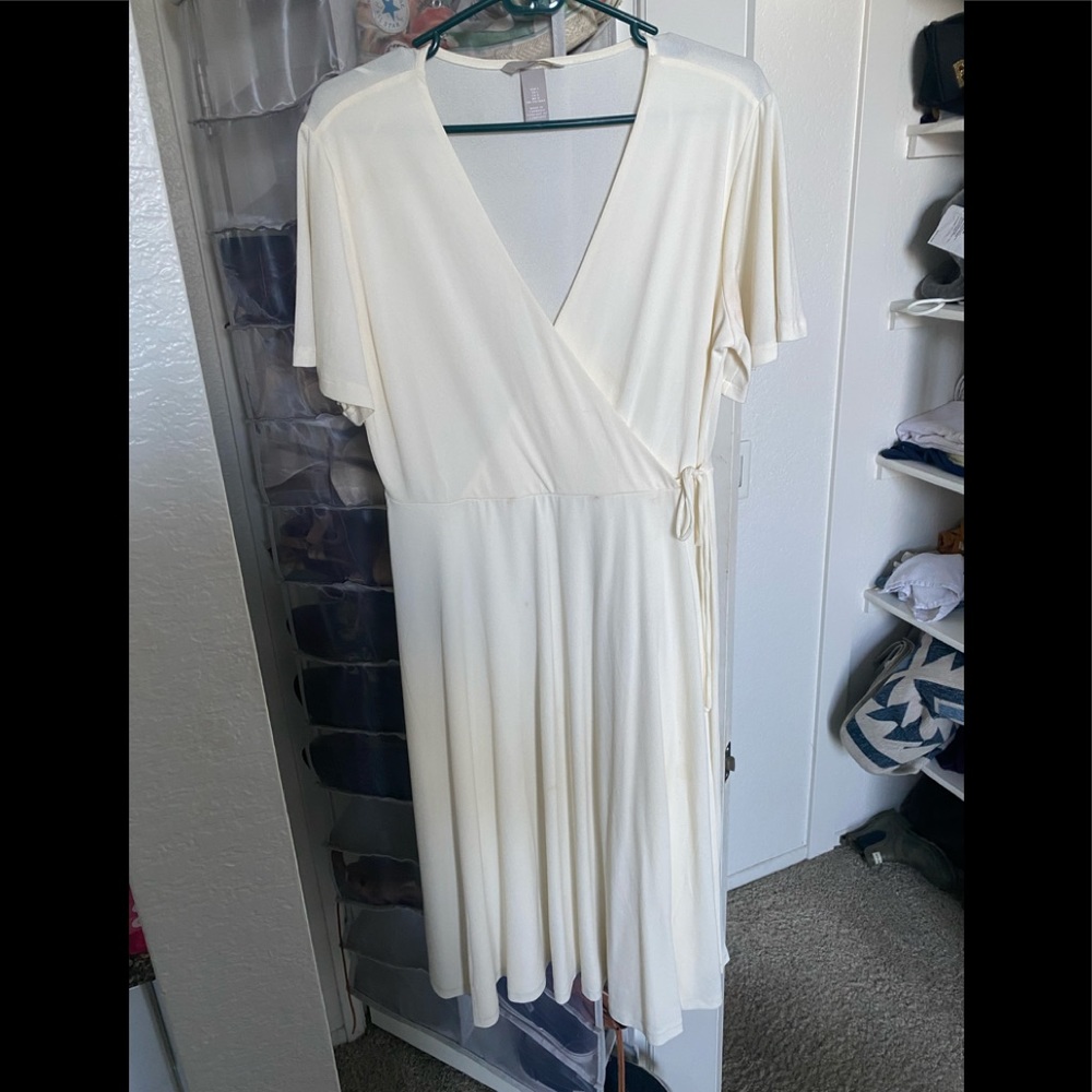 White wrap dress midi length